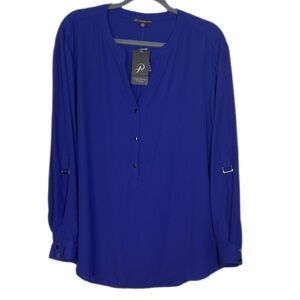 Adrianna Papell NWT Tunic Top Size XL Vivid Blue V-Neck Long Sleeve Blouse